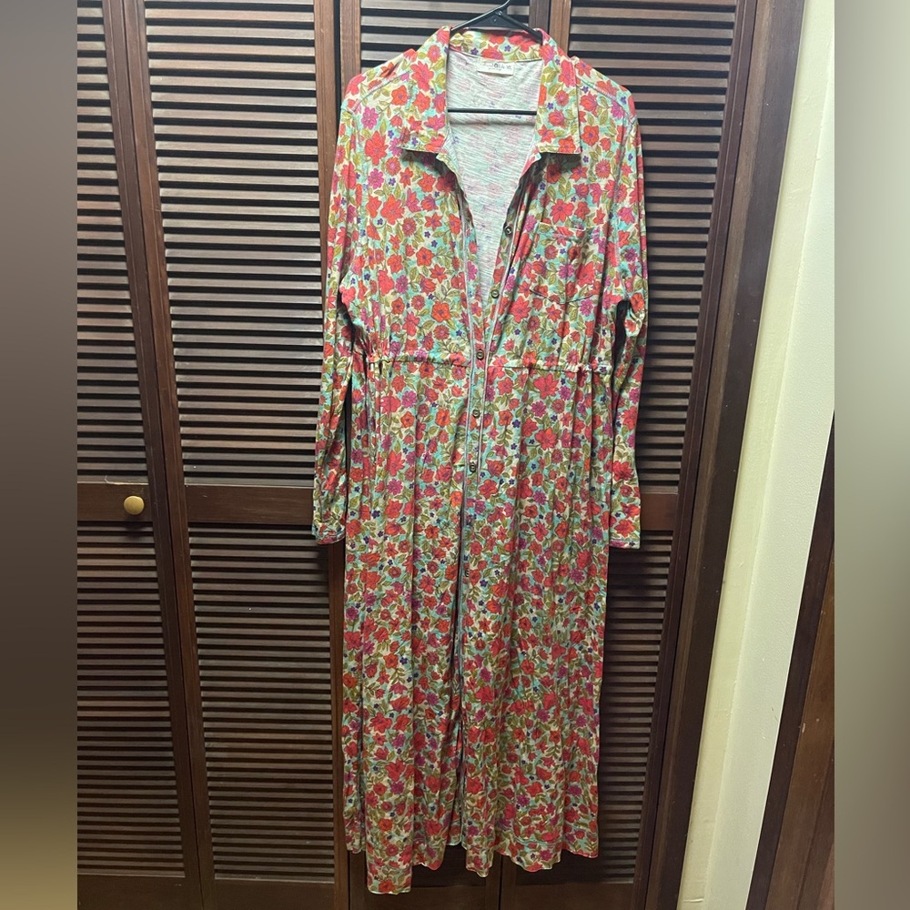 Natural Life Christa Knit Maxi Dress XLarge Boho Floral Button Front EUC - Picture 4 of 4